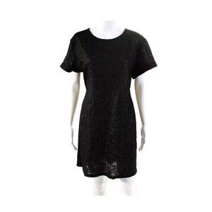 Elle Lauri Black Gold Metallic Dress Size Large Textured Floral Design SS